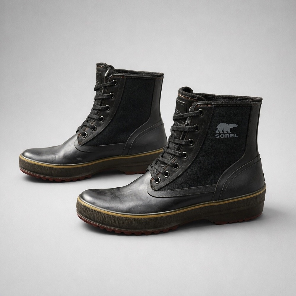 Sorel Mens NM1636-010 Black Natural Rubber Wool Lined Rain Snow Boots Size 9.5